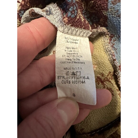 Jella C Patchwork Floral Boat Neck Top Size Small Boho - Picture 2 of 6